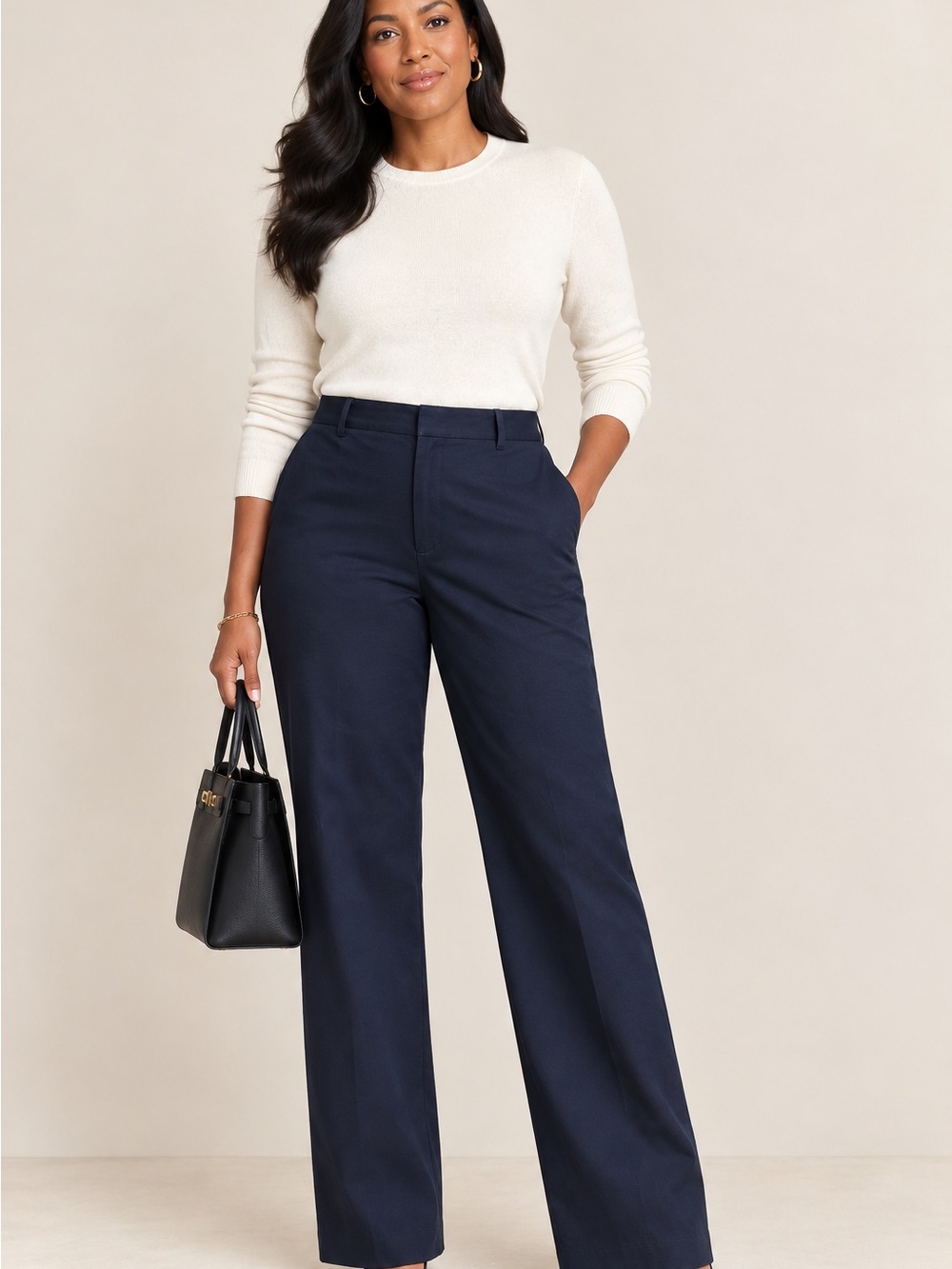 Banana Republic Navy Wide-Leg High-Rise Trousers - Picture 2 of 5